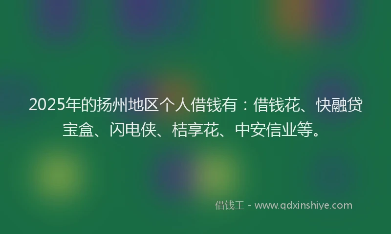 2025年的扬州地区个人借钱有：借钱花、快融贷宝盒、闪电侠、桔享花、中安信业等。