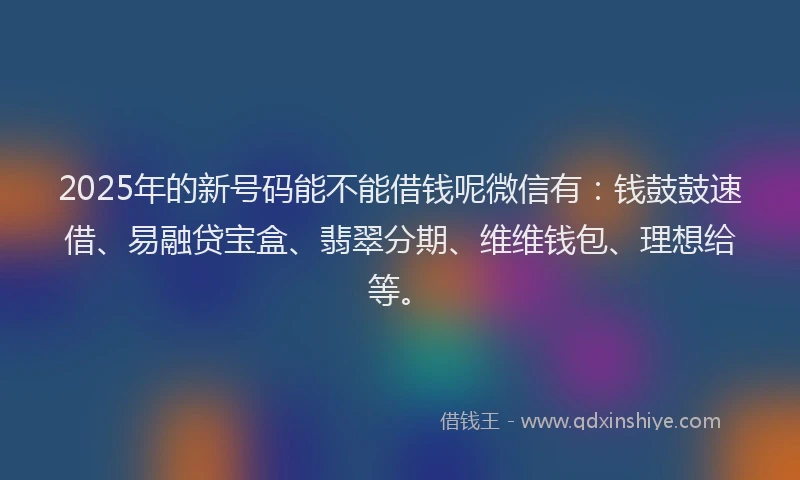 2025年的新号码能不能借钱呢微信有：钱鼓鼓速借、易融贷宝盒、翡翠分期、维维钱包、理想给等。