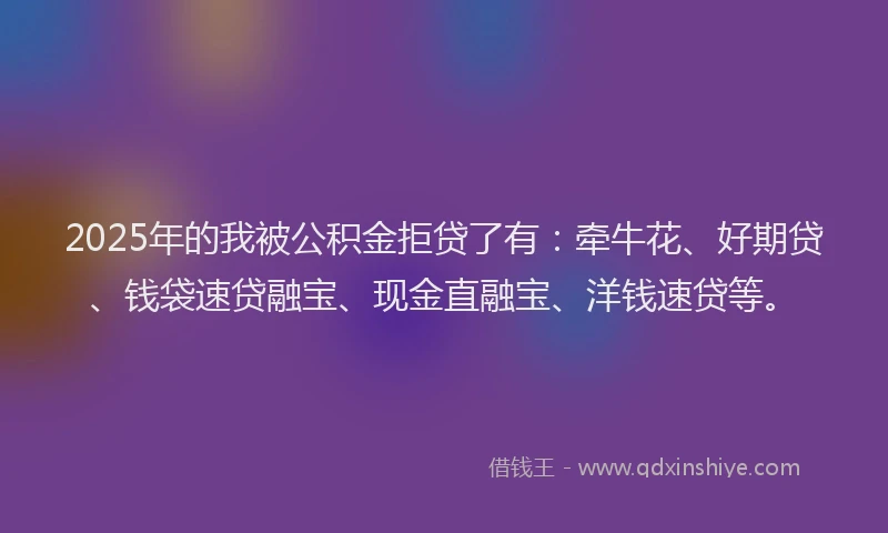 2025年的我被公积金拒贷了有：牵牛花、好期贷、钱袋速贷融宝、现金直融宝、洋钱速贷等。