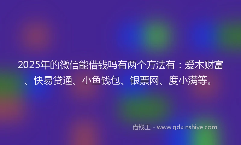 2025年的微信能借钱吗有两个方法有：爱木财富、快易贷通、小鱼钱包、银票网、度小满等。