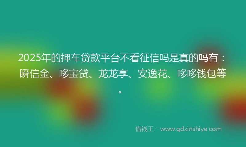 2025年的押车贷款平台不看征信吗是真的吗有：瞬信金、哆宝贷、龙龙享、安逸花、哆哆钱包等。