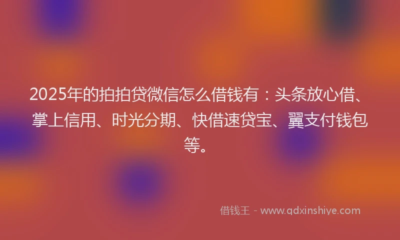 2025年的拍拍贷微信怎么借钱有：头条放心借、掌上信用、时光分期、快借速贷宝、翼支付钱包等。