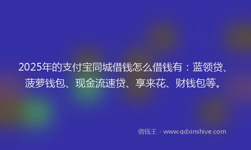 2025年的支付宝同城借钱怎么借钱有：蓝领贷、菠萝钱包、现金流速贷、享来花、财钱包等。