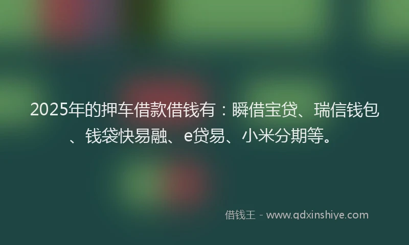 2025年的押车借款借钱有：瞬借宝贷、瑞信钱包、钱袋快易融、e贷易、小米分期等。