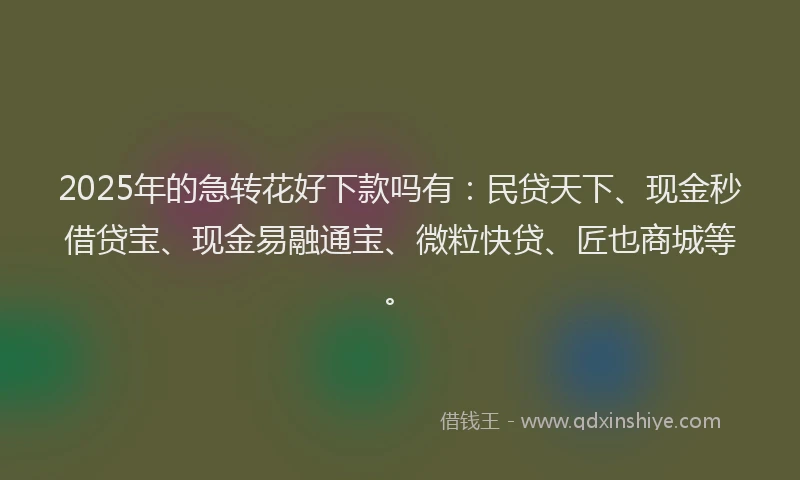2025年的急转花好下款吗有：民贷天下、现金秒借贷宝、现金易融通宝、微粒快贷、匠也商城等。