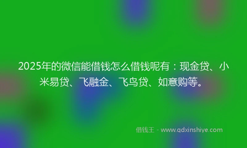 2025年的微信能借钱怎么借钱呢有：现金贷、小米易贷、飞融金、飞鸟贷、如意购等。