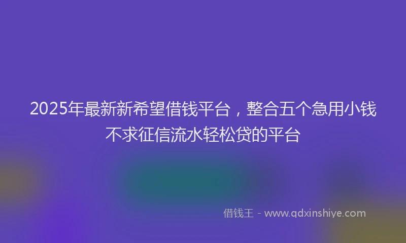2025年最新新希望借钱平台，整合五个急用小钱不求征信流水轻松贷的平台
