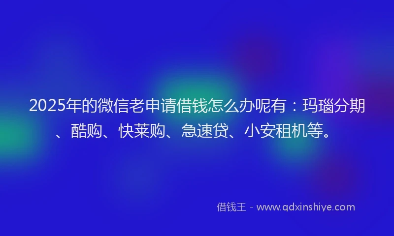 2025年的微信老申请借钱怎么办呢有：玛瑙分期、酷购、快莱购、急速贷、小安租机等。