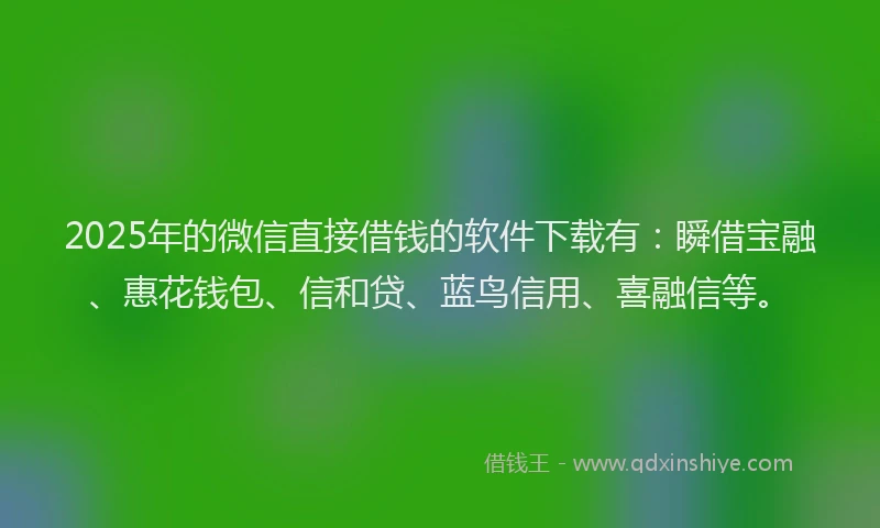 2025年的微信直接借钱的软件下载有：瞬借宝融、惠花钱包、信和贷、蓝鸟信用、喜融信等。
