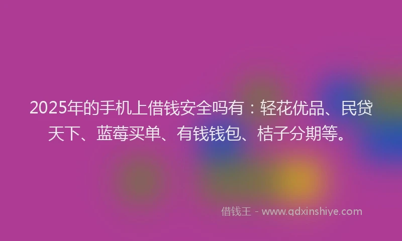2025年的手机上借钱安全吗有：轻花优品、民贷天下、蓝莓买单、有钱钱包、桔子分期等。