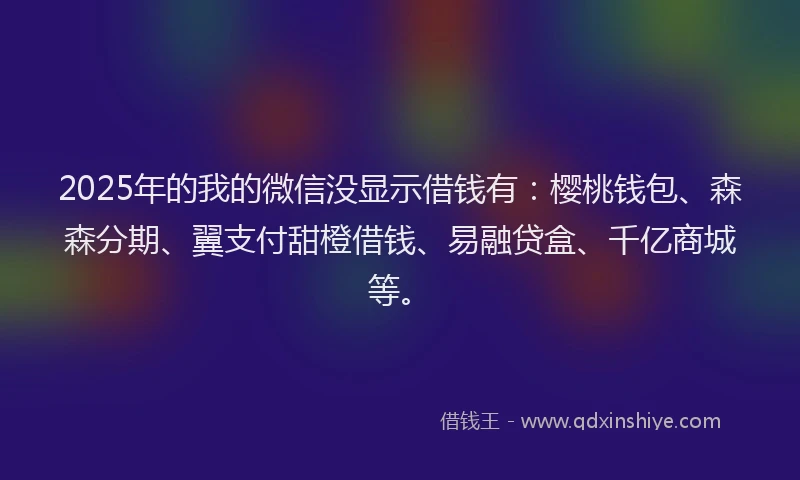 2025年的我的微信没显示借钱有：樱桃钱包、森森分期、翼支付甜橙借钱、易融贷盒、千亿商城等。