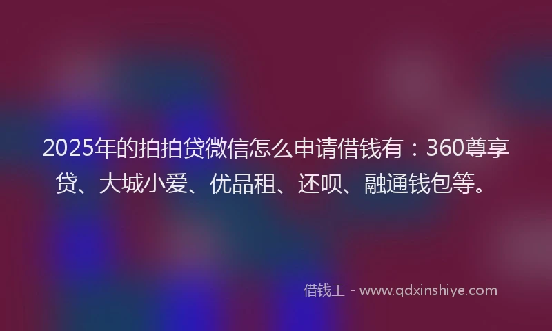2025年的拍拍贷微信怎么申请借钱有：360尊享贷、大城小爱、优品租、还呗、融通钱包等。