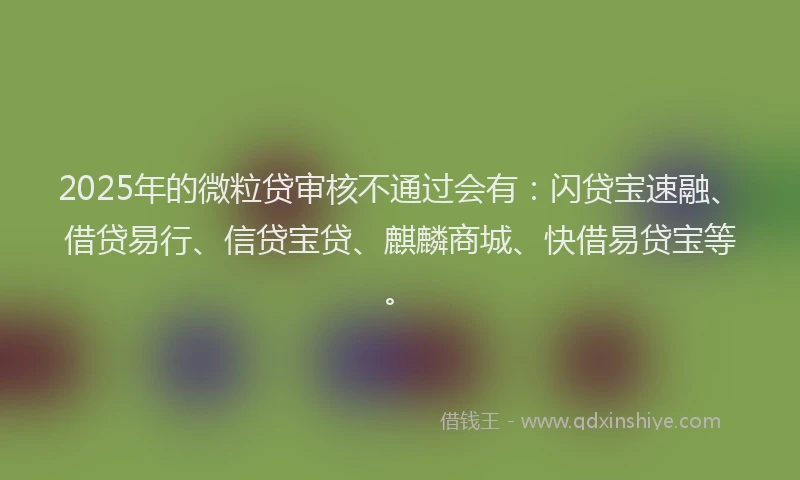 2025年的微粒贷审核不通过会有：闪贷宝速融、借贷易行、信贷宝贷、麒麟商城、快借易贷宝等。