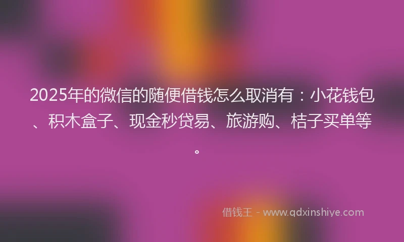 2025年的微信的随便借钱怎么取消有：小花钱包、积木盒子、现金秒贷易、旅游购、桔子买单等。