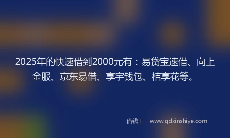 2025年的快速借到2000元有：易贷宝速借、向上金服、京东易借、享宇钱包、桔享花等。