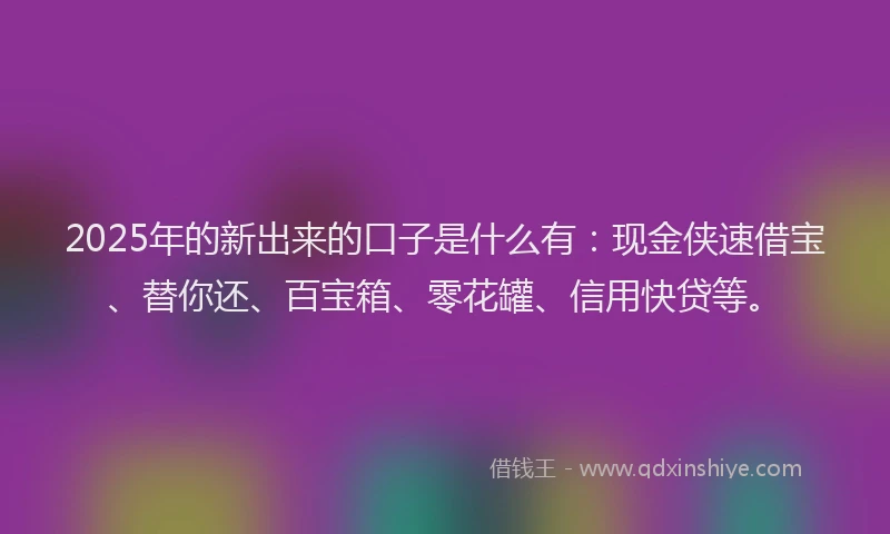 2025年的新出来的口子是什么有：现金侠速借宝、替你还、百宝箱、零花罐、信用快贷等。