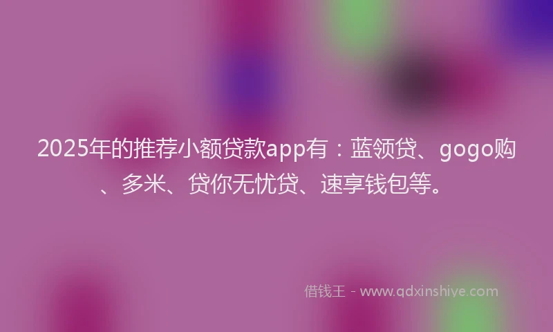 2025年的推荐小额贷款app有：蓝领贷、gogo购、多米、贷你无忧贷、速享钱包等。