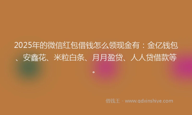 2025年的微信红包借钱怎么领现金有：金亿钱包、安鑫花、米粒白条、月月盈贷、人人贷借款等。