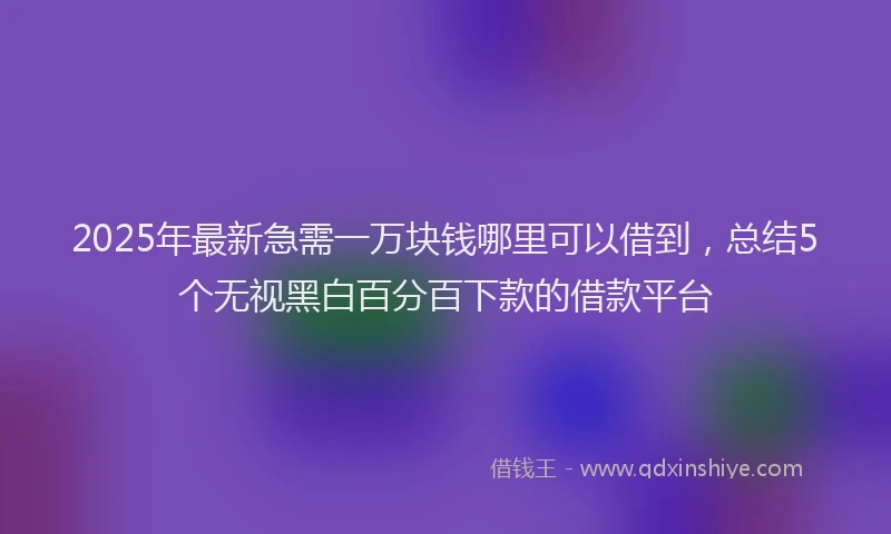 2025年最新急需一万块钱哪里可以借到，总结5个无视黑白百分百下款的借款平台