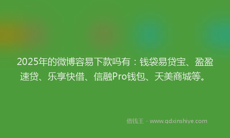 2025年的微博容易下款吗有：钱袋易贷宝、盈盈速贷、乐享快借、信融Pro钱包、天美商城等。