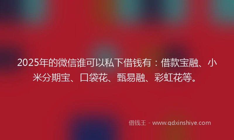 2025年的微信谁可以私下借钱有：借款宝融、小米分期宝、口袋花、甄易融、彩虹花等。