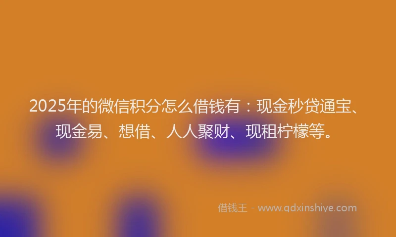 2025年的微信积分怎么借钱有：现金秒贷通宝、现金易、想借、人人聚财、现租柠檬等。