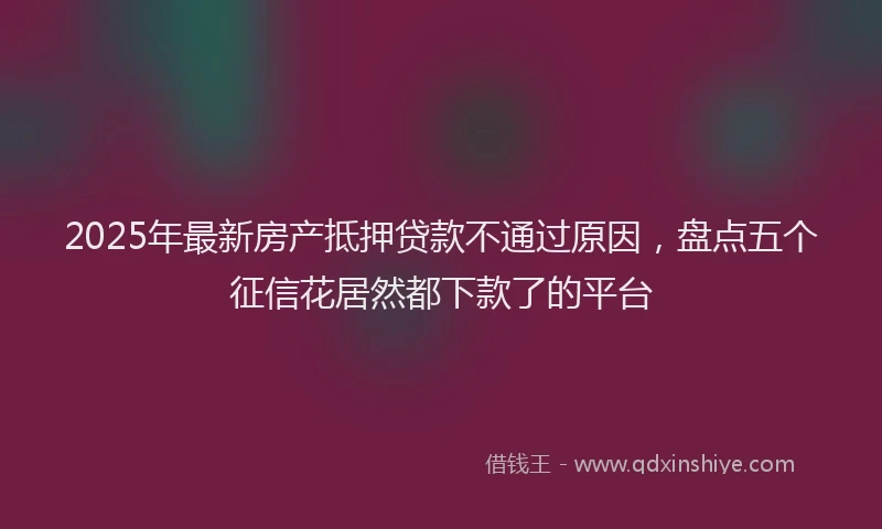 2025年最新房产抵押贷款不通过原因，盘点五个征信花居然都下款了的平台