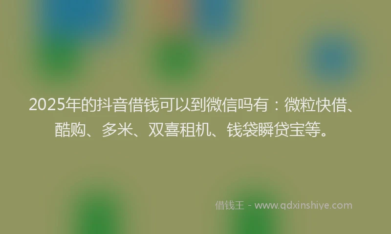 2025年的抖音借钱可以到微信吗有：微粒快借、酷购、多米、双喜租机、钱袋瞬贷宝等。