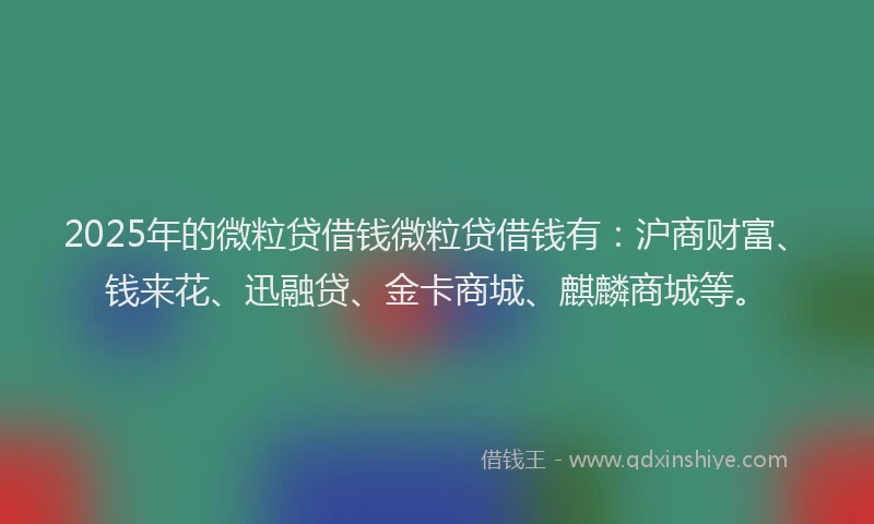 2025年的微粒贷借钱微粒贷借钱有：沪商财富、钱来花、迅融贷、金卡商城、麒麟商城等。