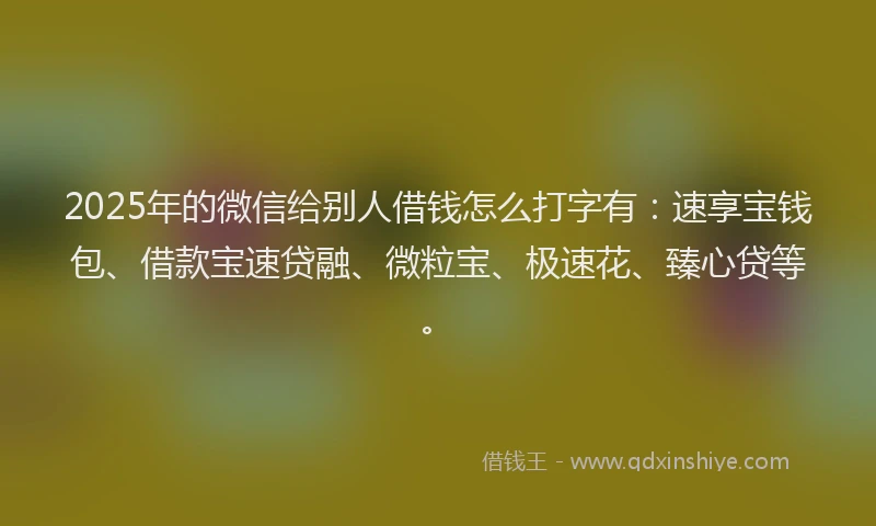 2025年的微信给别人借钱怎么打字有：速享宝钱包、借款宝速贷融、微粒宝、极速花、臻心贷等。