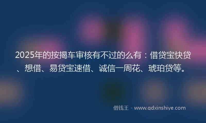 2025年的按揭车审核有不过的么有：借贷宝快贷、想借、易贷宝速借、诚信一周花、琥珀贷等。