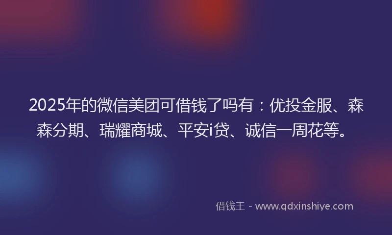 2025年的微信美团可借钱了吗有：优投金服、森森分期、瑞耀商城、平安i贷、诚信一周花等。