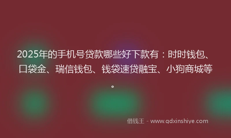 2025年的手机号贷款哪些好下款有：时时钱包、口袋金、瑞信钱包、钱袋速贷融宝、小狗商城等。
