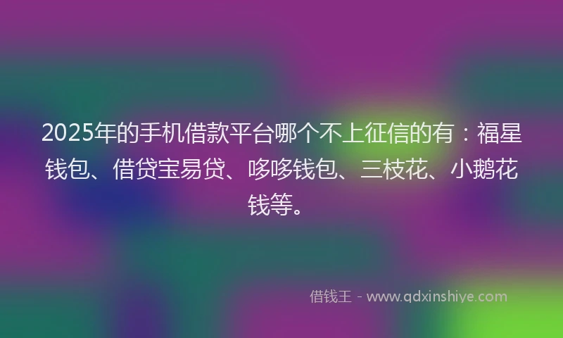 2025年的手机借款平台哪个不上征信的有：福星钱包、借贷宝易贷、哆哆钱包、三枝花、小鹅花钱等。