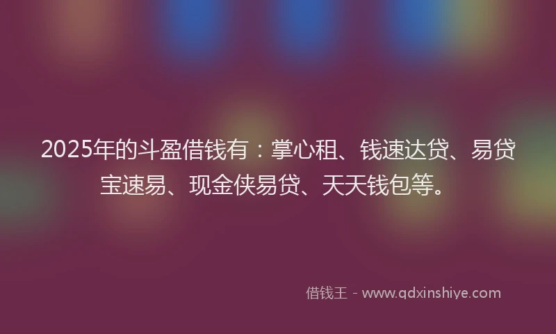2025年的斗盈借钱有：掌心租、钱速达贷、易贷宝速易、现金侠易贷、天天钱包等。