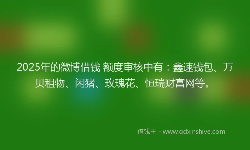 2025年的微博借钱 额度审核中有：鑫速钱包、万贝租物、闲猪、玫瑰花、恒瑞财富网等。