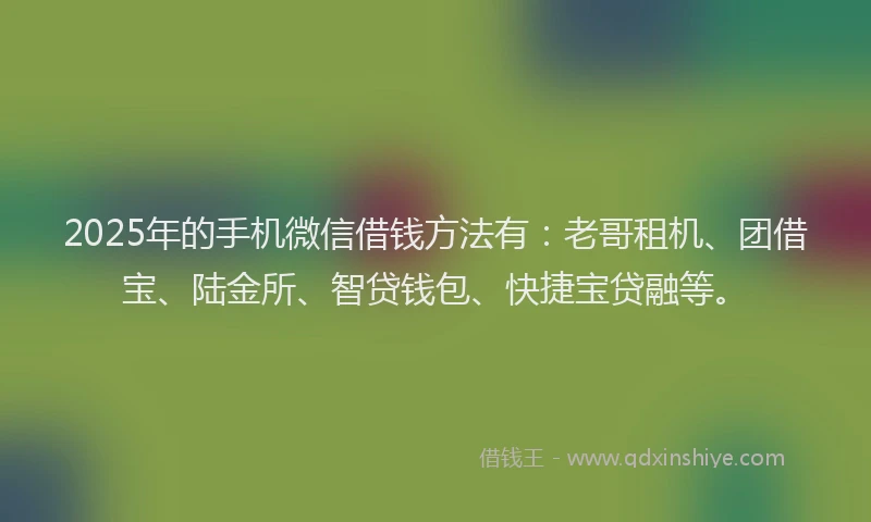 2025年的手机微信借钱方法有：老哥租机、团借宝、陆金所、智贷钱包、快捷宝贷融等。
