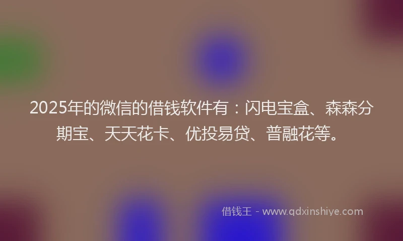 2025年的微信的借钱软件有：闪电宝盒、森森分期宝、天天花卡、优投易贷、普融花等。