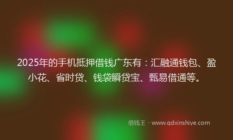 2025年的手机抵押借钱广东有：汇融通钱包、盈小花、省时贷、钱袋瞬贷宝、甄易借通等。
