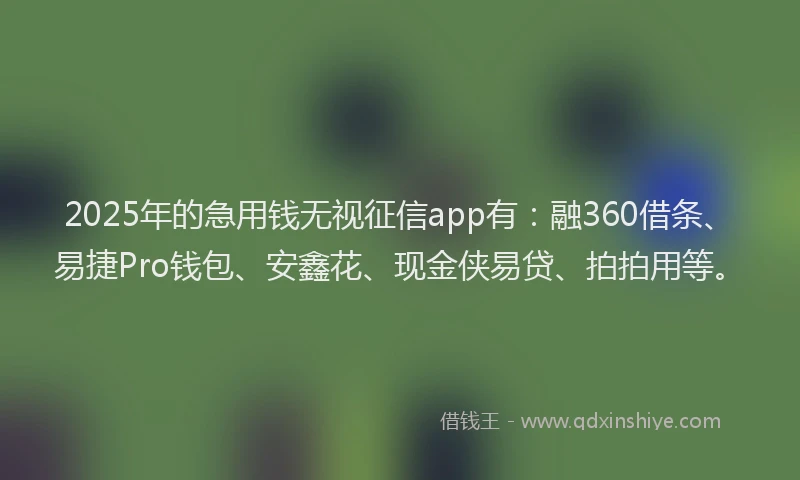 2025年的急用钱无视征信app有：融360借条、易捷Pro钱包、安鑫花、现金侠易贷、拍拍用等。