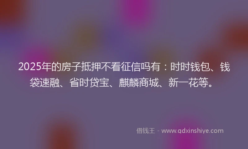 2025年的房子抵押不看征信吗有：时时钱包、钱袋速融、省时贷宝、麒麟商城、新一花等。