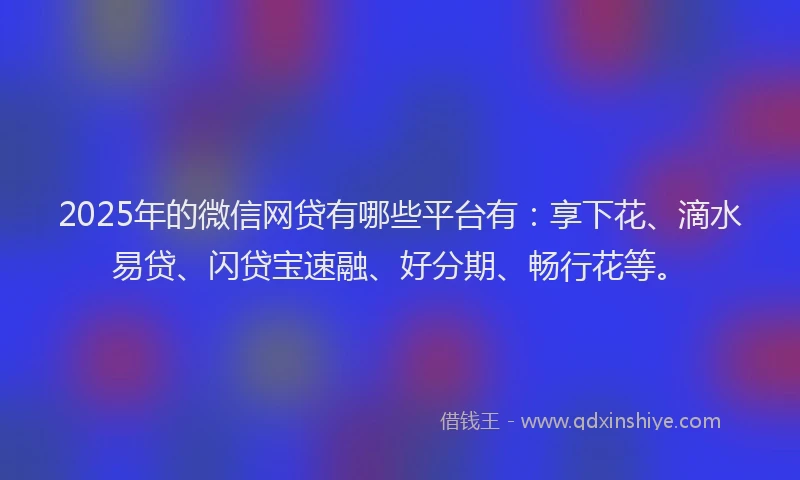 2025年的微信网贷有哪些平台有：享下花、滴水易贷、闪贷宝速融、好分期、畅行花等。
