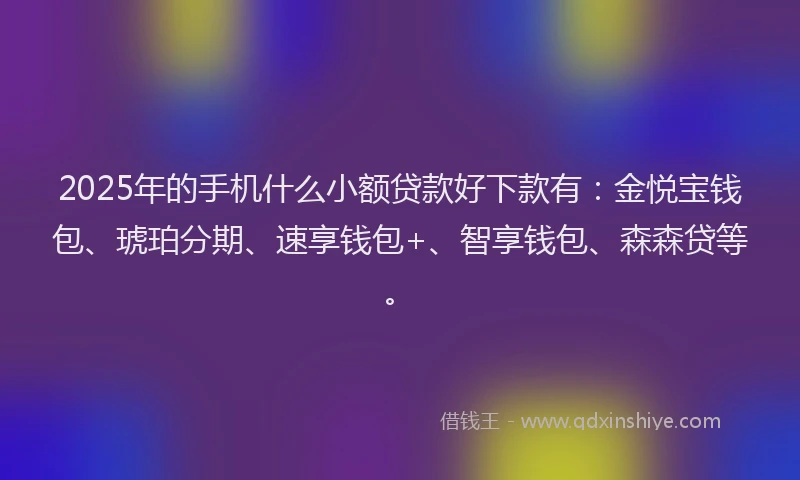 2025年的手机什么小额贷款好下款有：金悦宝钱包、琥珀分期、速享钱包+、智享钱包、森森贷等。
