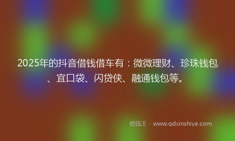2025年的抖音借钱借车有：微微理财、珍珠钱包、宜口袋、闪贷侠、融通钱包等。