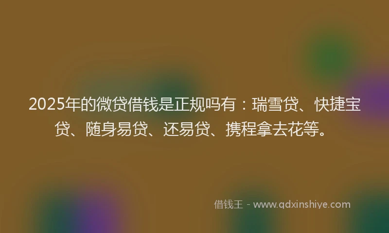 2025年的微贷借钱是正规吗有：瑞雪贷、快捷宝贷、随身易贷、还易贷、携程拿去花等。
