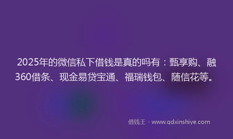 2025年的微信私下借钱是真的吗有：甄享购、融360借条、现金易贷宝通、福瑞钱包、随信花等。