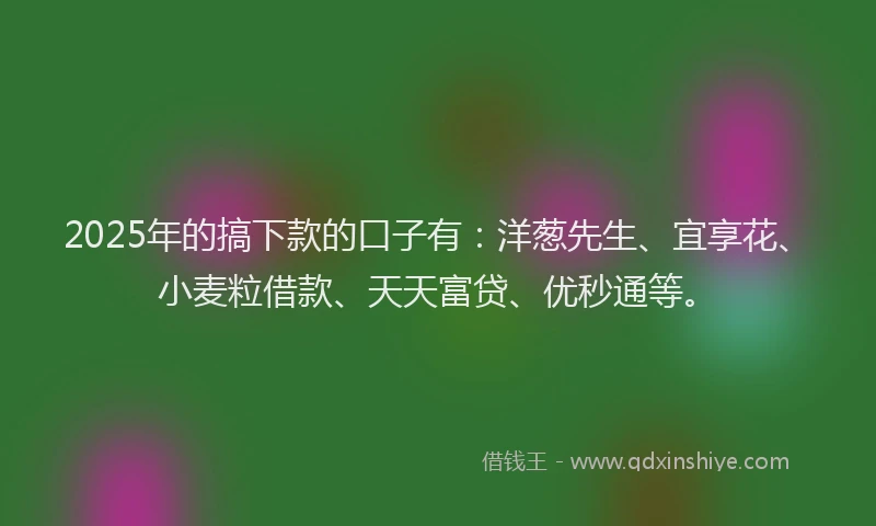 2025年的搞下款的口子有：洋葱先生、宜享花、小麦粒借款、天天富贷、优秒通等。