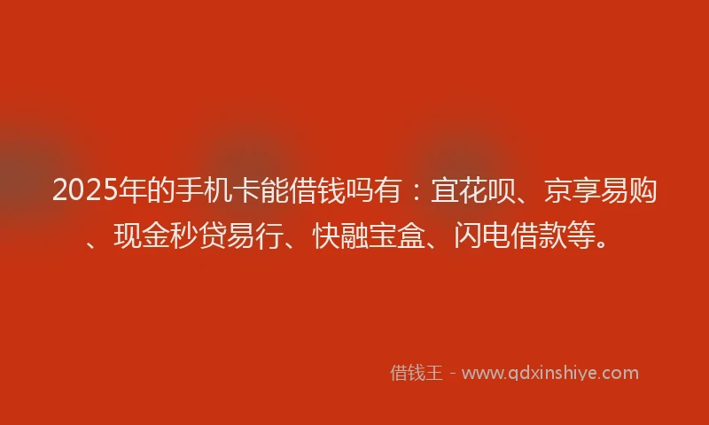 2025年的手机卡能借钱吗有：宜花呗、京享易购、现金秒贷易行、快融宝盒、闪电借款等。