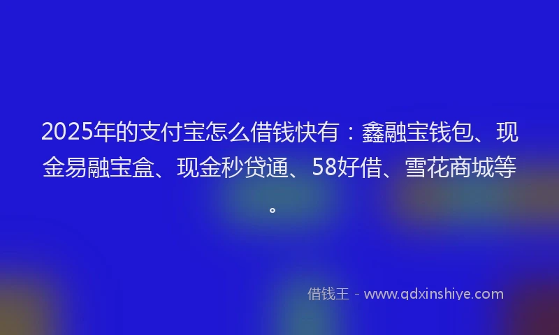 2025年的支付宝怎么借钱快有：鑫融宝钱包、现金易融宝盒、现金秒贷通、58好借、雪花商城等。