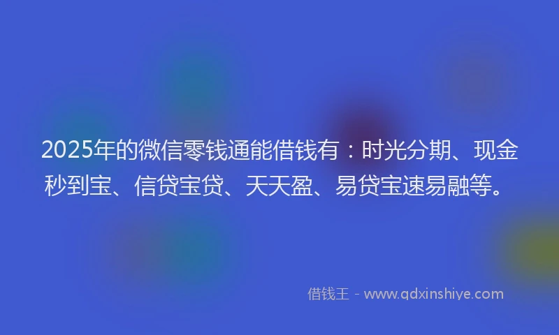 2025年的微信零钱通能借钱有：时光分期、现金秒到宝、信贷宝贷、天天盈、易贷宝速易融等。